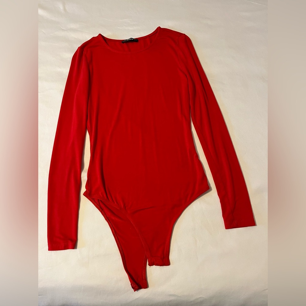 SHEIN Vibrant Red Long Sleeve Bodysuit XS